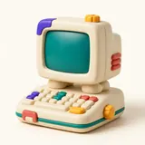 An old desktop computer in modelling clay, screen and keyboard.